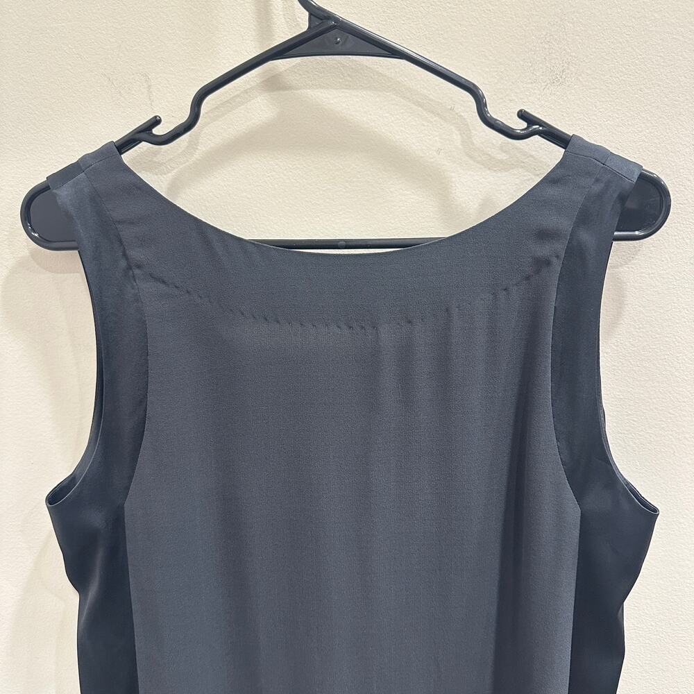 Eileen Fisher Gray Black Silk Georgette Satin Sleeveless‎ Shift Dress Small Luxe - Picture 8 of 11